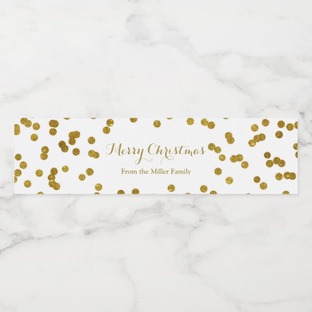 Gold Confetti Frohe Weihnachtswasserflasche Etiket Wasserflaschenetikett (Einzelnes Label)