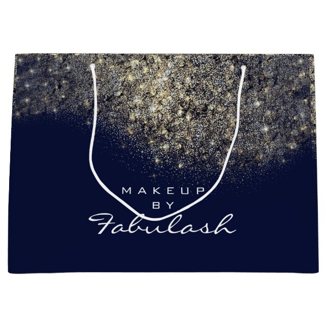 Gold Confetti Funkelnd Glitzer Blue Navy Bridal Große Geschenktüte (Vorderseite)