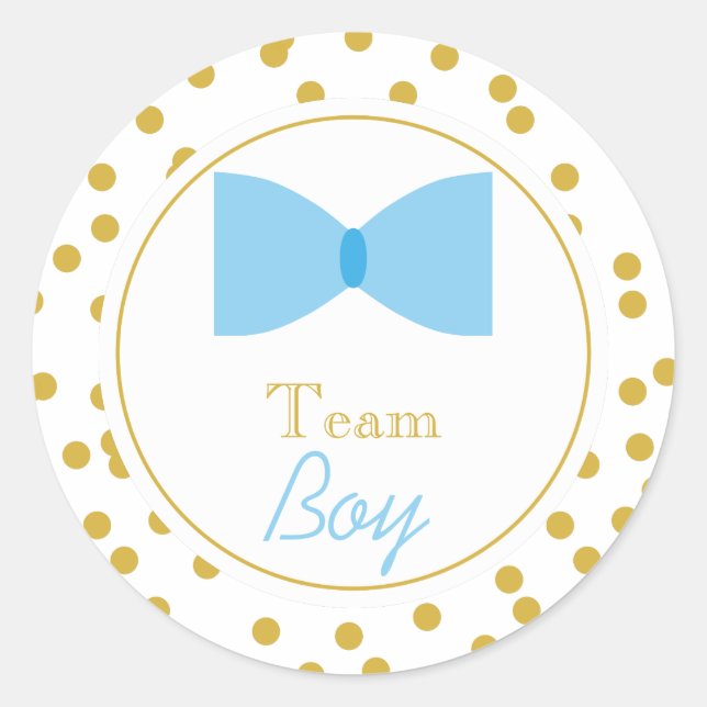 Gold Confetti Gender Reveal Bow Krawatte Team Boy Runder Aufkleber (Vorderseite)
