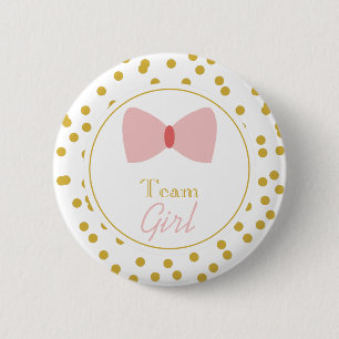 Gold Confetti Gender Reveal Bow Team Girl Button