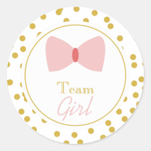 Gold Confetti Gender Reveal Bow Team Girl Runder Aufkleber