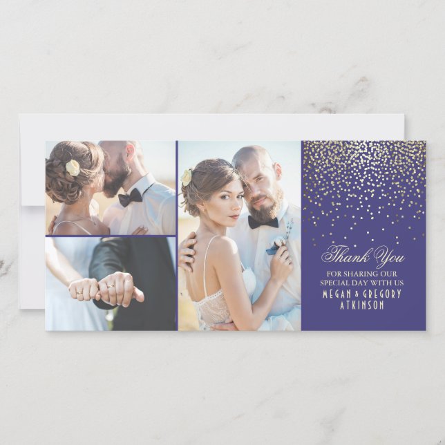Gold Confetti Glamour Navy Hochzeit Vielen Dank Dankeskarte (Vorderseite)