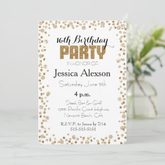 Gold Confetti Glitzer 16. Geburtstag Einladung