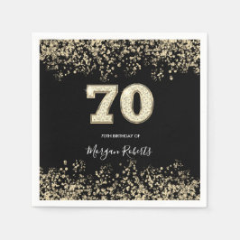 Gold Confetti Glitzer Black 70. Geburtstagsparty Serviette