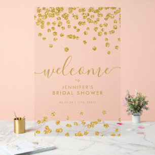 Gold Confetti Glitzer Brautparty Willkommen Acrylschild