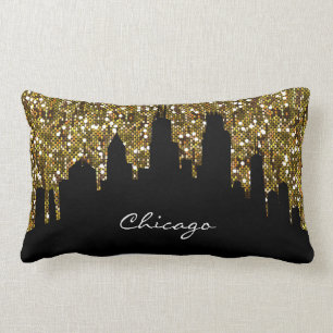 Gold Confetti Glitzer Chicago Skyline Sehenswürdi Lendenkissen