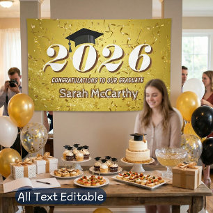 Gold Confetti Glitzer Class of 2025 Graduation Cap Banner