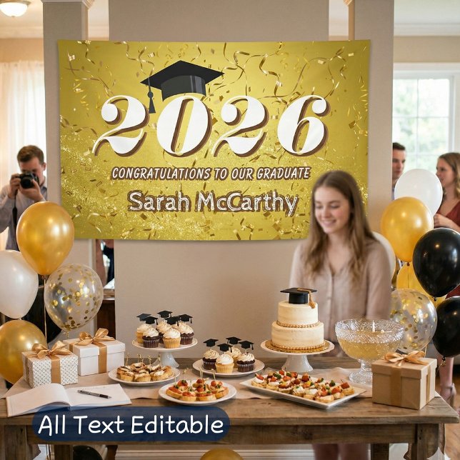 Gold Confetti Glitzer Class of 2025 Graduation Cap Banner (Von Creator hochgeladen)