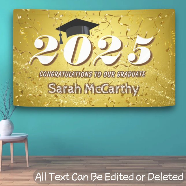 Gold Confetti Glitzer Class of 2025 Graduation Cap Banner (Von Creator hochgeladen)