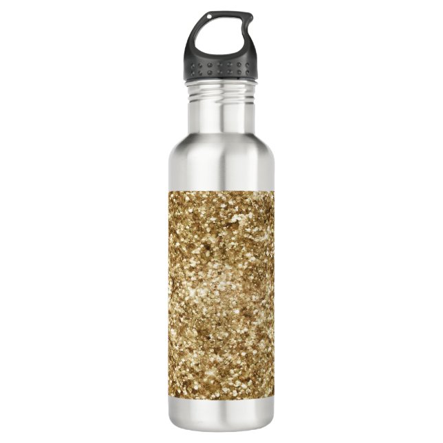 Gold Confetti Glitzer Edelstahlflasche (Vorderseite)