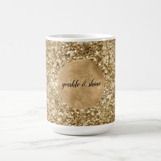 Gold Confetti Glitzer Herz Kaffeetasse (Mittel)