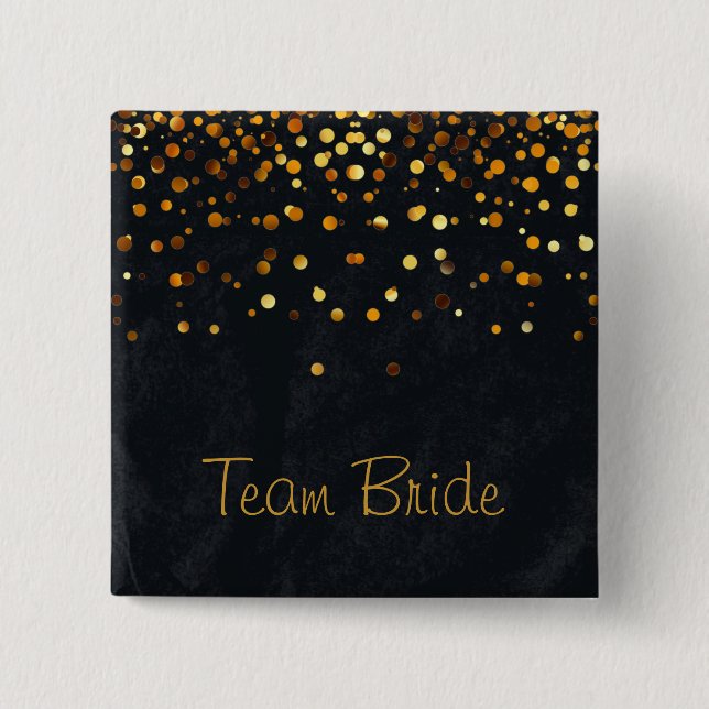 Gold Confetti Glitzer Imitate Foil Black Team Brid Button (Vorderseite)