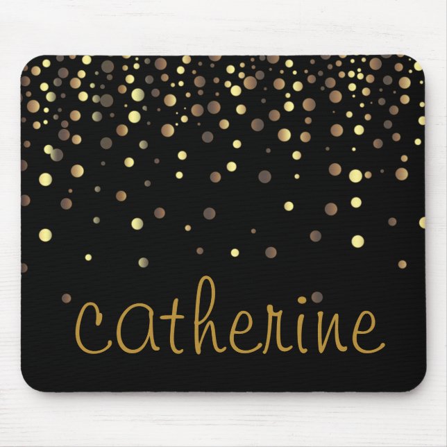 Gold Confetti Glitzer Schwarzes Imitat Mousepad (Vorne)