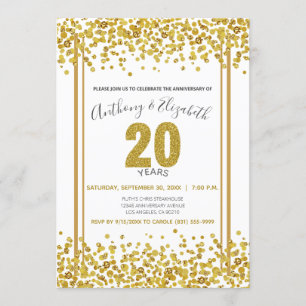 Gold Confetti Glitzer-Style 20th Anniversary Party Einladung