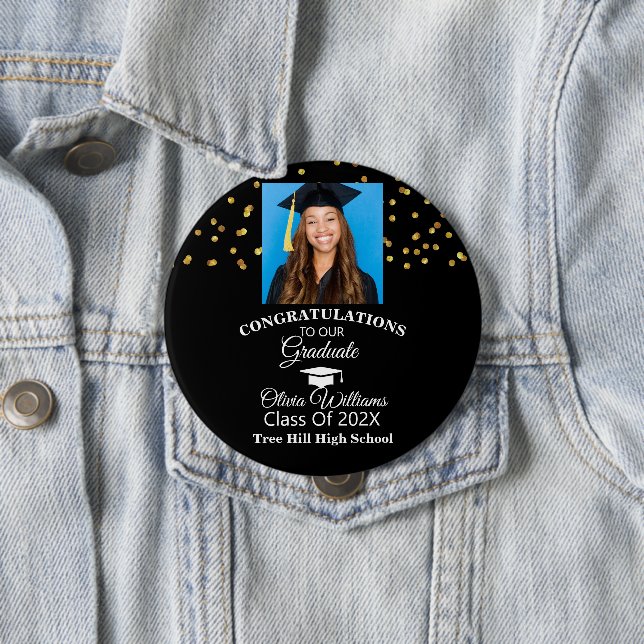 Gold Confetti Graduate Foto Graduation Party Button (Beispiel)