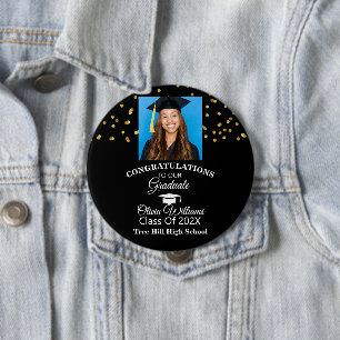 Gold Confetti Graduate Foto Graduation Party Button