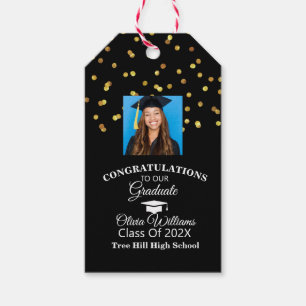 Gold Confetti Graduate Foto Graduation Party Geschenkanhänger
