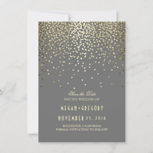 Gold Confetti Gray Elegant Save the Date