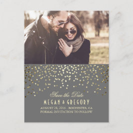 Gold Confetti Gray Elegantes Foto Save the Date Ankündigungspostkarte