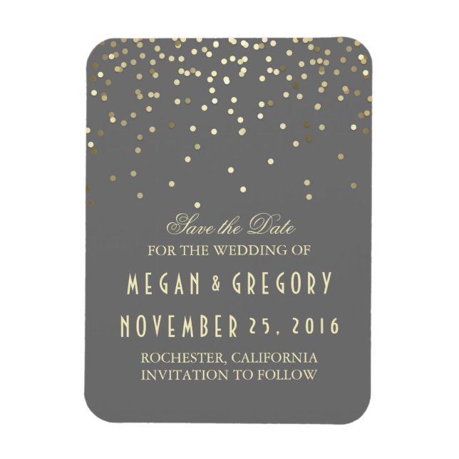 Gold Confetti Gray Save the Date Vintag Magnet (Vertikal)