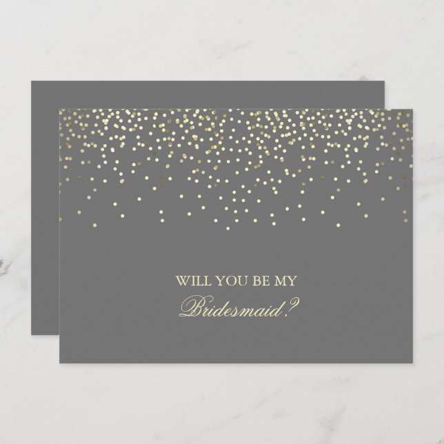 Gold Confetti Gray Wedding Bridesmaid Einladung (Vorne/Hinten)