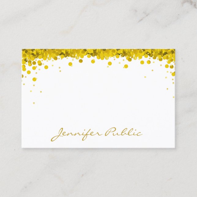 Gold Confetti Handschrift Text Template Modern Visitenkarte (Vorderseite)