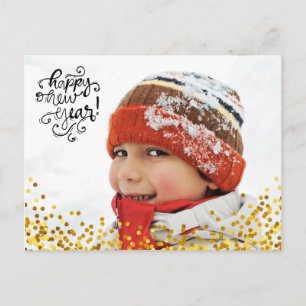 Gold Confetti Happy New Year Postcard Feiertagspostkarte