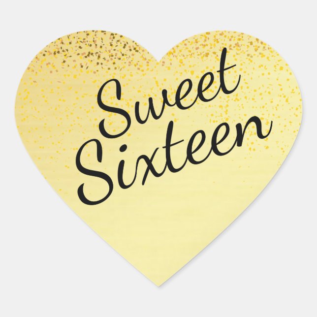 Gold Confetti Heart 16 . Geburtstag Sticker (Vorderseite)