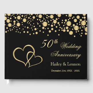 Gold Confetti Hearts 50. Hochzeitstag Gästebuch