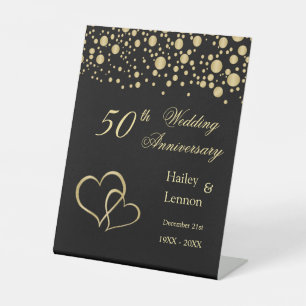 Gold Confetti Hearts 50. Hochzeitstag Sockelschild