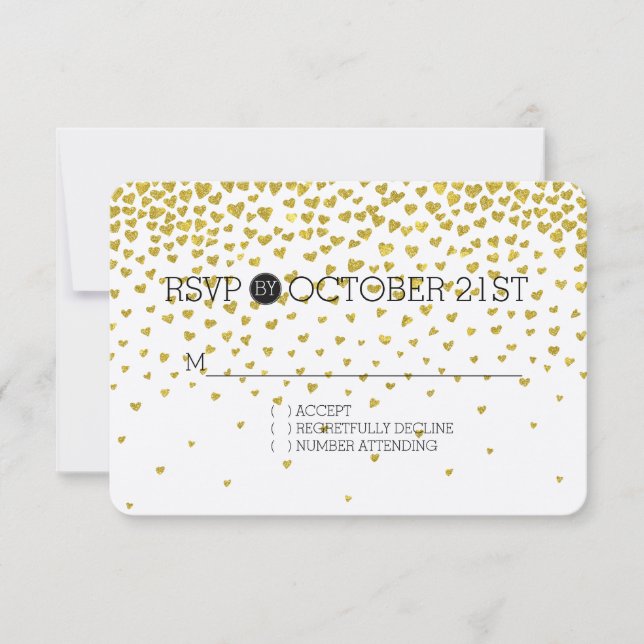 Gold Confetti Hearts UAWG RSVP Karte (Vorderseite)