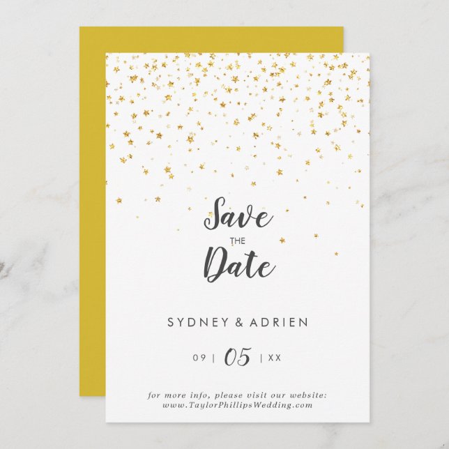 Gold Confetti Hochzeit speichern Datum Save The Date (Vorne/Hinten)