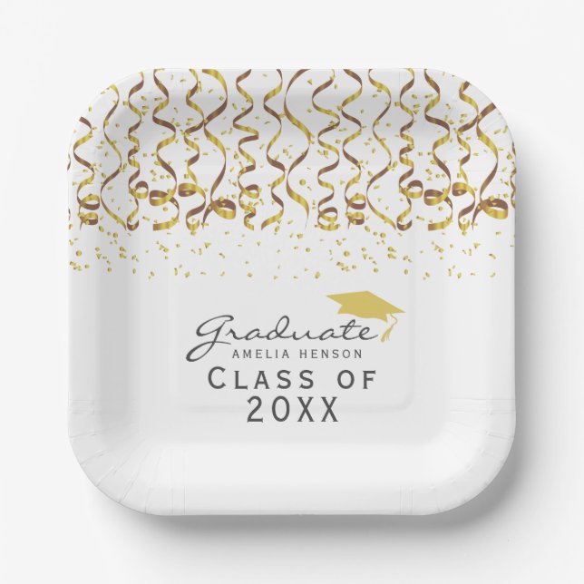 Gold Confetti-Klasse des Abschlusses Pappteller (Vorderseite)