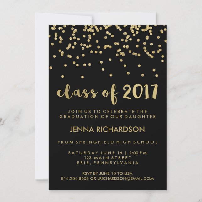 Gold Confetti Klasse von 2017 Graduation Party Bla Einladung (Vorderseite)