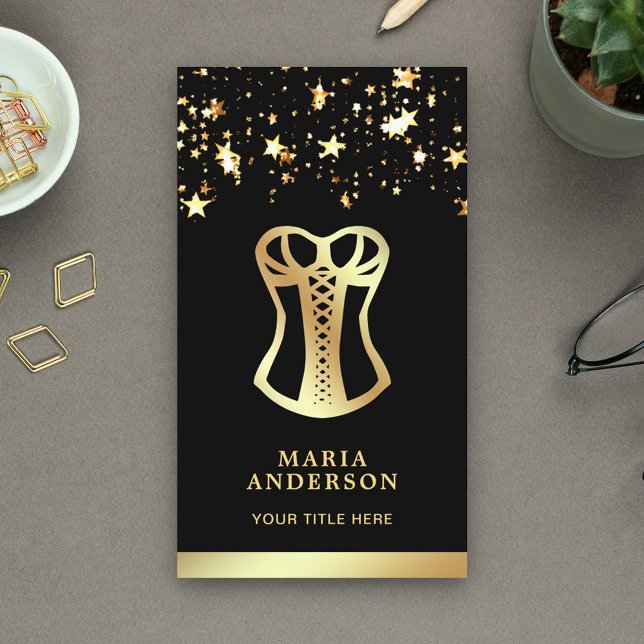 Gold Confetti Lace Corset Bridal Lingerie Boutique Visitenkarte (Von Creator hochgeladen)