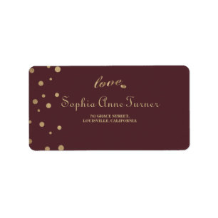 Gold Confetti Liebe Burgundy Wedding Adressaufkleber