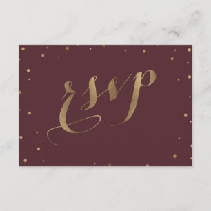 Gold Confetti Liebe Burgundy Wedding RSVP