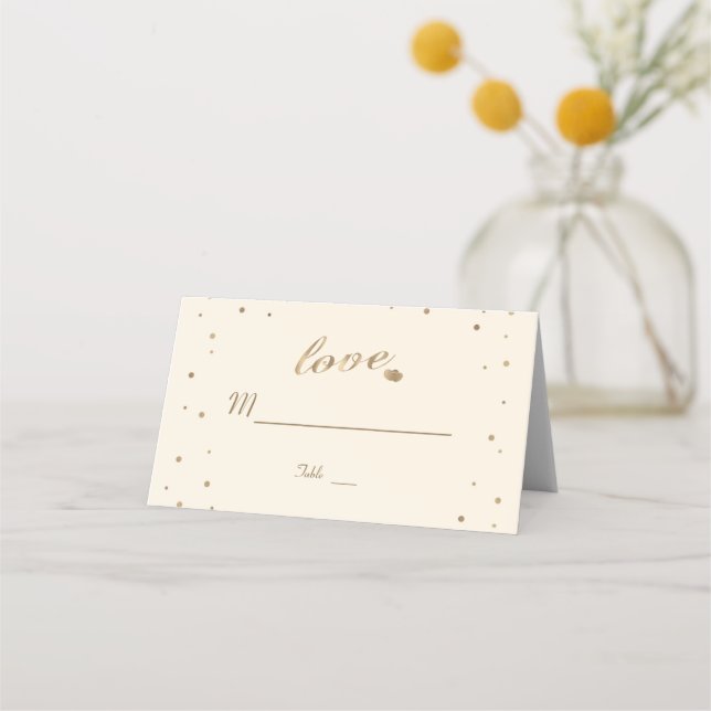 Gold Confetti Liebe Champagne Wedding Tischnummer Platzkarte (Vorderseite)