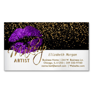 Gold Confetti & Lila Lips - Makeup Artist Magnetische Visitenkarte