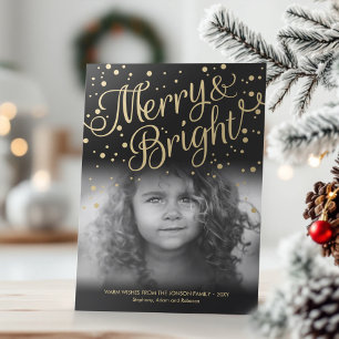 Gold Confetti Merry Bright Custom Foto Card Feiertagskarte