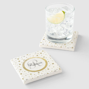 Gold Confetti Monogramm Steinuntersetzer