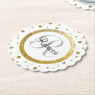 Gold Confetti Monogramm Untersetzer