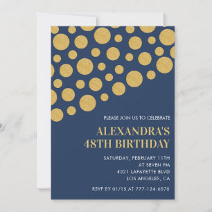Gold Confetti Navy Blue 48. Geburtstag Einladungen