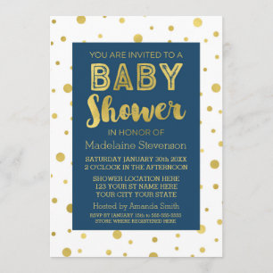 Gold Confetti Navy Blue Baby Einladungen