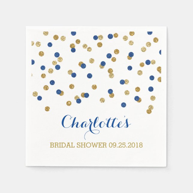 Gold Confetti Navy Blue Brautparty Serviette (Vorderseite)