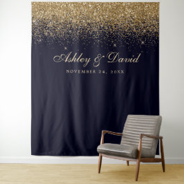 Gold Confetti Navy Blue Foto Stand Hintergrund Wandteppich