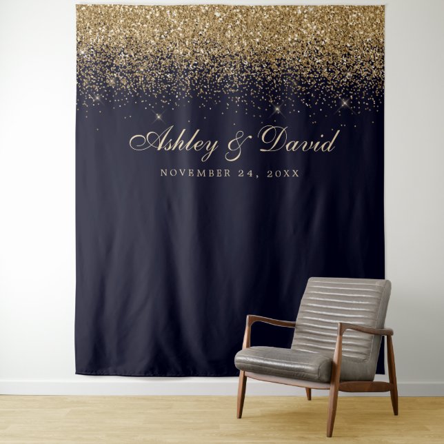 Gold Confetti Navy Blue Foto Stand Hintergrund Wandteppich (Beispiel)