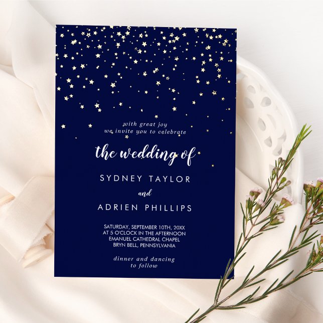 Gold Confetti|Navy Hochzeit von Gold Folieneinladung (Von Creator hochgeladen)