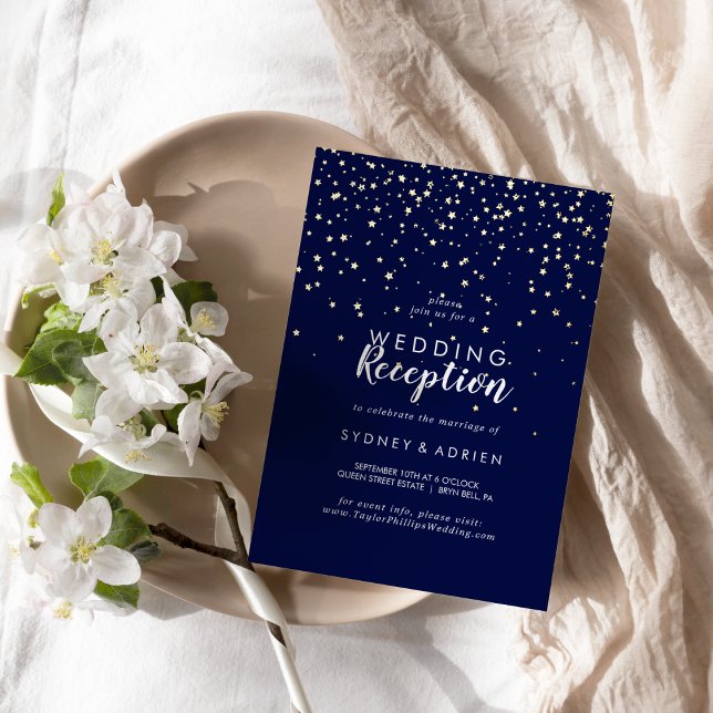 Gold Confetti|Navy Hochzeitsempfang nur Gold Folieneinladung (Von Creator hochgeladen)