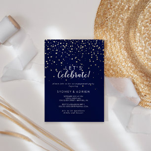 Gold Confetti Navy Let's Celebrate Party Gold Folieneinladung